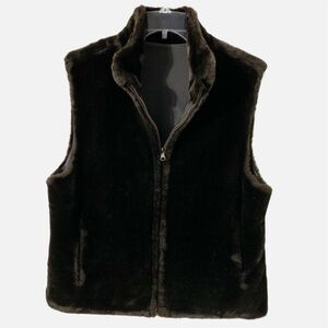 BLASSPORT Reversible Faux Fur Nylon Full Front Zip Vest Mock Turtle Neck Cozy 🤎